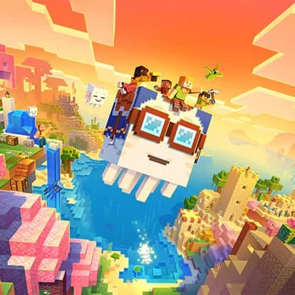 Better Minecraft airship flying over an ocean and desert