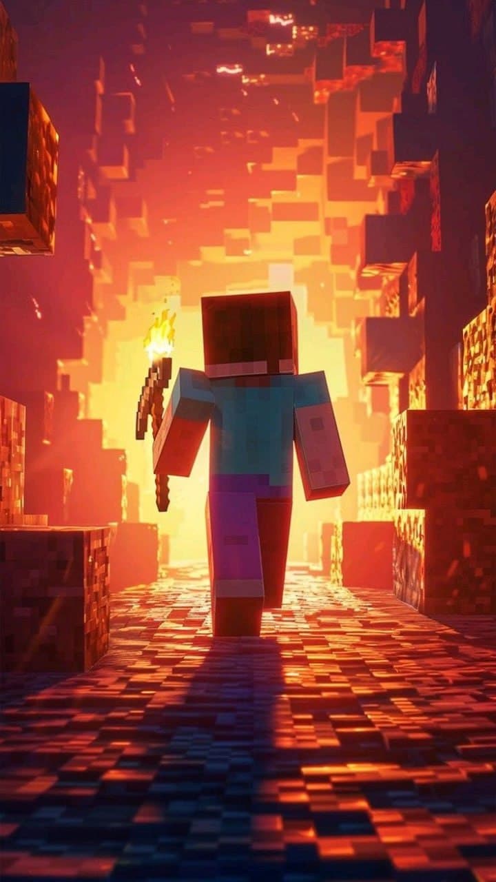 Better Minecraft player exploring a lava-lit nether cavern